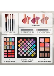Makeup Kit for WomenAll in One Makeup Gift Set for Girls in Cosmetic Train Case White With MirrorFull Cosmetic Kit Includes Eyeshadow PaletteLipglossBlushesPencilBrush Applicators