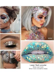 Body Glitter Gel 16 Color Sequins Glitter Gel Easy to ApplyClean Festival Glitter Christmas Makeup for Women Long Lasting Sparkling Suitable for Body Face Hair Eyes Silver Chunky Glitter