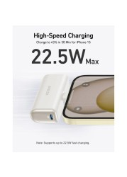 Anker Nano Power Bank with Built-in Foldable USB-C Connector, 5,000mAh Portable Charger 22.5W, for iPhone, Samsung Series, Huawei, iPad, AirPods, &amp; More , White
