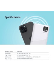 بورودو بلو باور بانك 20000mAh شحن سريع مع مخرجي USB-A و USB-C، 0-60٪ في 35 دقيقة، مخرج مزدوج USB، عمر بطارية عالي، PD 20W، QC3.0 22.5W، أبيض، لشحن سريع وفعال أثناء التنقل.
