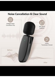 Radiotronics 393FT Wireless Lavalier Microphone for iPhone, Android, Camera, Laptop 3-in-1 2.4G Dual Mini Mics Ultra Low Delay & Noise Reduction