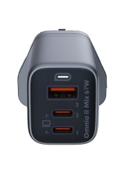 Aukey Omnia II Mix UFCS 3-Port GaN Wall Charger Adapter Grey 67W