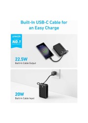 أنكر باور بانك مع كابل شحن USB-C مدمج إلى USB-C - أسود 20000 مللي أمبير