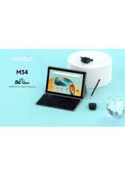 تابلت Modio M34 بشاشة 10.1 بوصة ثنائي شريحة الاتصال وذاكرة وصول عشوائي 8 جيجابايت وذاكرة تخزين داخلية 512 جيجابايت 5G مع لوحة مفاتيح وسماعة وقلم رقمي وغطاء خلفي