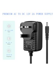 XBW - DC Power Supply 12V 2A, AC 110-240V to DC 12V Adaptor Power Cable Led Transformer Converter Portable Wall Charger
