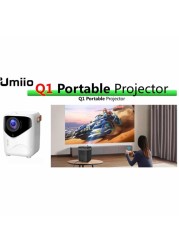 Umiio Q1 Portable Video Projector 2.4/5G WiFi Bluetooth Quadrangle Trapezoid 0.8-5M Projection Distance 1920 * 1080 Resolution Android Projector For Move Music TV Game Casting with Tripod - White