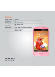 Porodo Kids 4G Smart Phone with SOS Calling, 700mAh Battery, 24H Normal Usage, 48H Standby, 2.8&quot; Display, Child-Friendly Design, Durable Build, Lightweight &amp; Easy to Use - Pink
