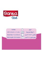 Sanita Club Extra Soft Toilet Paper Rolls 2 Ply 200 Sheet 11.2x9.6cm 22.4m 10 Rolls