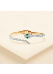 JANNAH Women&#39;s Fashion Bracelet | Rhinestones Snake with Green Eyes Curved Bar Design Bangles Jewelry Gifts for Women Ladies