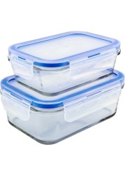 Mondex Glass Food Container With Clips Clear/Blue 350ml+700ml 2 PCS
