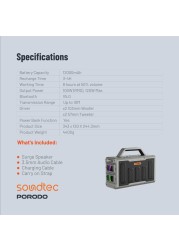 مكبر صوت بورودو ساوندتك سيرج 2.2 قناة للحفلات، قوة إخراج قصوى 100 وات، بطارية 12000mAh، بلوتوث V5.0، مقاوم للماء IPX5، معادل متعدد النطاقات، إضاءة RGB
