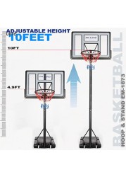 SKY LAND Sports Basketball Hoop Basketball Goal on Wheels Adjustable Height 5 - 10 FT, 44&quot; Backboard For Adults &amp; Kids, Outdoor Basketball Stand, EM-1873
