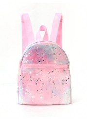 1 Pc Winter New Style Children Girls Mini Cute Stars Moon Printed Soft Plush Adjustable Backpack Suitable For Outdoor Travel Daily Use Holiday Gift School Primary School Students