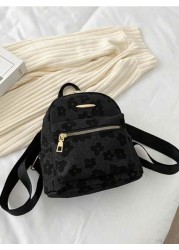 Fashionable Floral Print Black Backpack For Teens Double Zipper Design Suitable For Daily Use