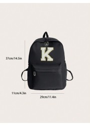 One Piece 26 Alphabet DIY Back To School Fashion Large Capacity School Bag Cute Stylish Multifunctional Backpack Wallet Solid Color Durable Nylon School Backpack Adjustable Strap Multiple Pockets Book