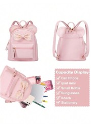 1pc Fashionable Cute Mini Backpack For Kids Featuring Sequin Bow Mouse Ear Design Suitable For Girls Pink