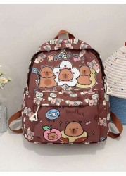 1pc Nylon Zipper Closure Fashionable And Cute Capibara Backpack Niche Design Adjustable Shoulder Straps Comfortable And Versatile Suitable For Daily Travel Backpacks And Highly Attractive Bags Suitabl