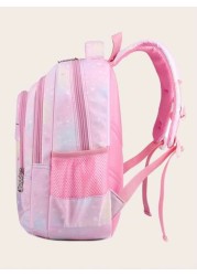Girls Zipper Classic Backpack Mermaid Pattern Letter Patch Decor