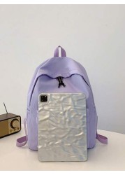 1 PC Back To School Classic Basic Large Capacity School Bag With Laptop Compartment Fashion Versatile All Purpose Backpack Purse Simplicity Solid Color Sports Bag Premium Nylon School Backpack With Ad
