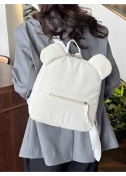 A Stylish Cute Simple Corduroy Bear Shaped Backpack Suitable For The Back To School Season A Nylon Double Zipper Lightweight Backpack Suitable For Teenagers School Daily Travel Shopping Travel And Vac