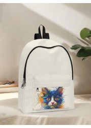 1pc Cute Cat Printed Pocket Backpack Zipper Closure Pocketed Casual Backpack Stylish For Boys And Girls Suitable For School And Outdoor Activities