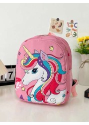 1pc Cute Backpack Nylon Cloth Double Zipper Closure Summer New Style Pink Rainbow Unicorn Schoolbag Fashionable Cartoon Backpack Comfortable Shoulder Strap Large Capacity Multifunctional Suitable For