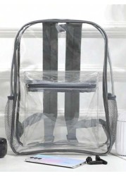 1pc Transparent Zipper Closure Backpack For School Use Fits Ages 9 13 Years