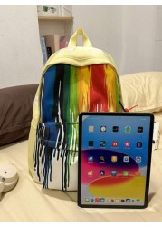 1pc New Fashion Versatile Contrast Color Graffiti Student Backpack Waterproof Nylon Large Capacity Outdoor Schoolbag No Pendant