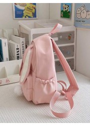1pc New Fashion Student Backpack Versatile Cute Rabbit Ear Design Nylon Waterproof Large Capacity Rucksack No Pendant