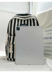 1pc New Versatile High Quality Vertical Striped Backpack Large Capacity Student Commuting Daily Casual Rucksack