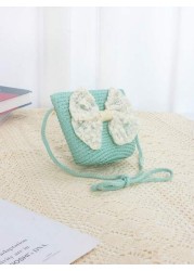 1pc Kids Cute Ribbon Bow Straw Crossbody Bag Princess Style Shoulder Bag Suitable For Daily Outings