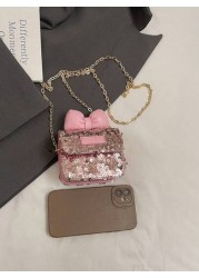 Cute Bowknot Glittering Chain Crossbody Bag Mini Shoulder Bag Casual Outing New Summer
