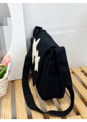 1pc Teenage Girls Star Printed Nylon Crossbody Bag With Flap Cover And Large Capacity Tote Bag