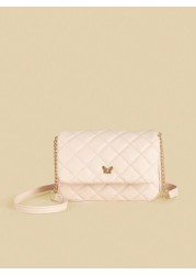 1pc Girl s Plaid Stitching Shoulder Bag With Metal Butterfly Decorative Chain And Flap Cover Cute Fashionable Sweet Princess Crossbody Bag Ideal For Daily Use School Parties And Travel
