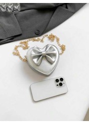 1 Piece Of Bow Pu Love Chain Bag For Girls Zipper Closure Shoulder Messenger Bag Fashionable And Versatile Candy Colored Mini Bag Lipstick Coin Purse Suitable For Daily Use