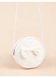 1pc Girls PU Quilt Plaid Bow Soft Sweet Round Mini Crossbody Bag Suitable For Daily Use