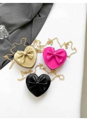 1pc Pu Zipper Closure Messenger Bag Fashionable Mini Heart Shaped Chain Shoulder Messenger Bag Ins Korean Version Niche Design Simple And Exquisite Lipstick Earphone Bag Comfortable Shoulder Strap Smo