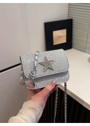 1pc Fashionable Sweet Shining Star Bag Crossbody Super Hot Chain Versatile Exquisite Small Bag Niche Mini Lipstick Bag Fashionable Chain Shoulder Strap With Sweet Five Pointed Star Decoration Suitable