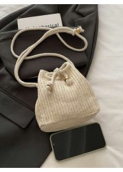 Fashionable Girls Casual Straw Woven Bucket Tote Bag Suitable For Beach Travel
