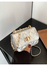 1PC New Mini Square Bag Girl Handbag Diamond Pattern Stitching Shoulder Bag Woven Chain Bag Flip Small Bag Cute Diagonal Cross Body Bag Accessories Bag