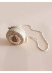1pc Girls Sunflower Paper Straw Sling Bag Children Coin Purse