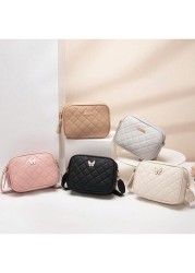 Quilted Square Crossbody Bag Classic Metal Decor Zipper Purse Faux Leather Shoulder Bag