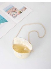 A Mini Children s Straw Bag Flap Bag Crossbody Bag Shoulder Bag Beach Bag Embroidered Applique Bag
