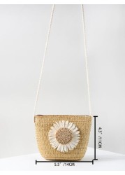 Girls Flower Decor Straw Bag