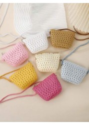 1pc Mini Lightweight Cute Woven Straw Crossbody Bag For Kids Suitable For Outdoor Beach Travel
