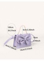 1pc Girls Lovely Mini Dual Fabric Bow Knot Handbag Crossbody Bag For Everyday Outfits