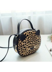 1pc Girl s New Leopard Print Bag Pu Leather Cat Mobile Phone Bag Cute Fashion Small Round Bag Ideal Choice For Gifts