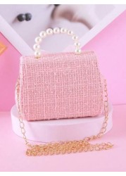 1pc Girls Cute Bow Crystal Crown Decor Chain Shoulder Crossbody Bag PU Material Flap Closure Casual Fashion Pearl Handbag Princess Bag Suitable For Festivals Daily Use