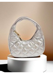 Children s Fashion Embroidered Crescent Moon Shaped Handbag Girls Casual Checkered Coin Purse Lipstick Case Soft Fashionable Pouch Ideal Holiday Gift
