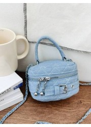 Children Denim Handbag Chain Messenger bag Box bag Lightweight Mini Handbag Zipper Rhombic lattice Quilting Small square bag Cute Vintage Casual Small bag Suitable for primary school boys and girls